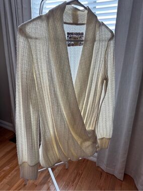 Anthropologie Cream Ribbed Shawl-Collar Wrap Cardigan